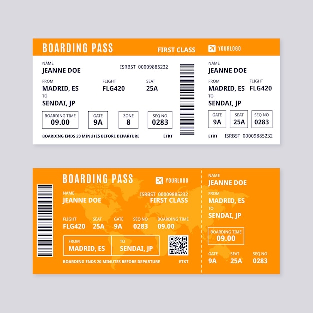 Free vector flat design boarding pass template