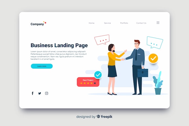 Flat design business strategy landing page