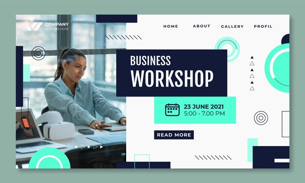 Flat design business workshop landing page template