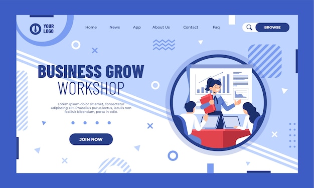 Flat design business workshop landing page