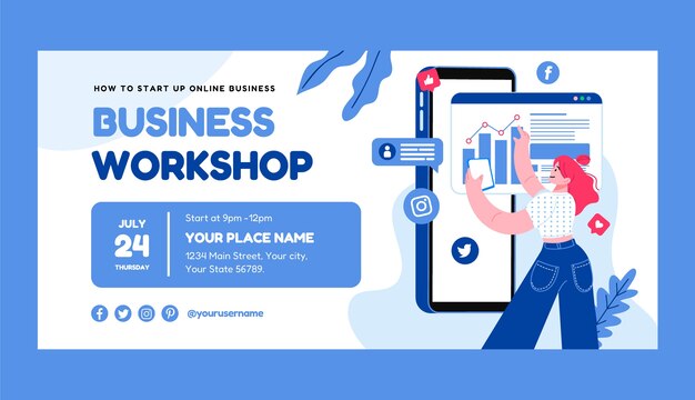 Flat design business workshop sale banner template