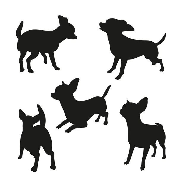 Flat design chihuahua silhouette set