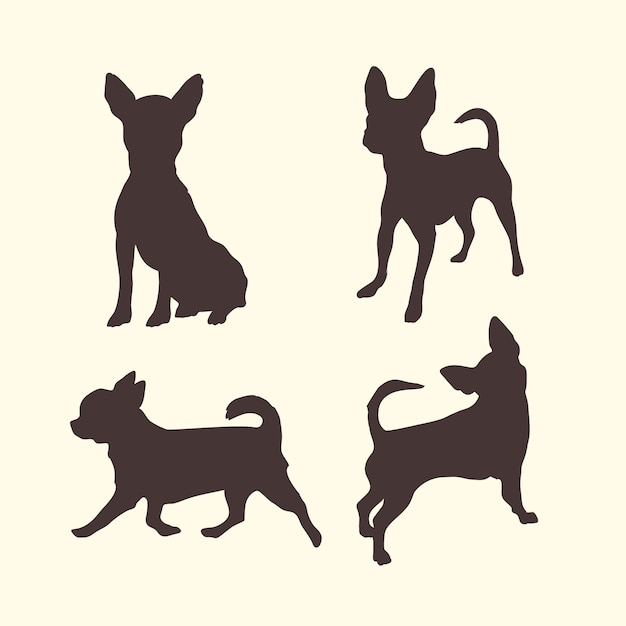 Flat design chihuahua silhouette set