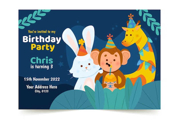 Flat design children birthday invitation