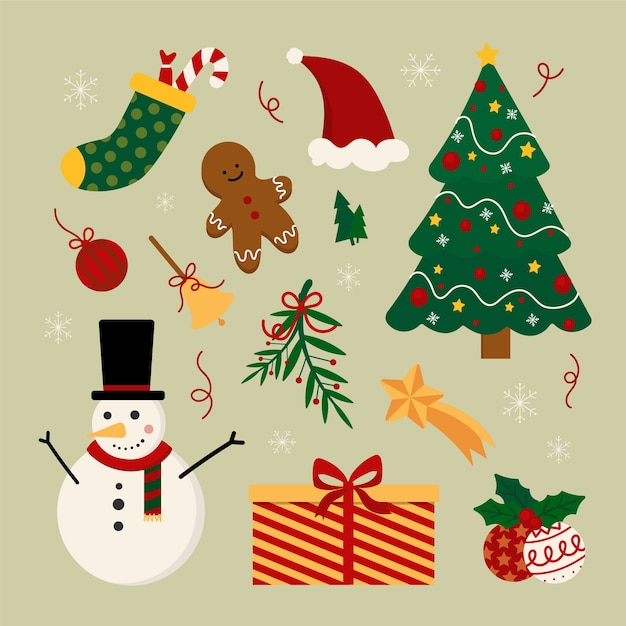 Free Vector flat design christmas element collection