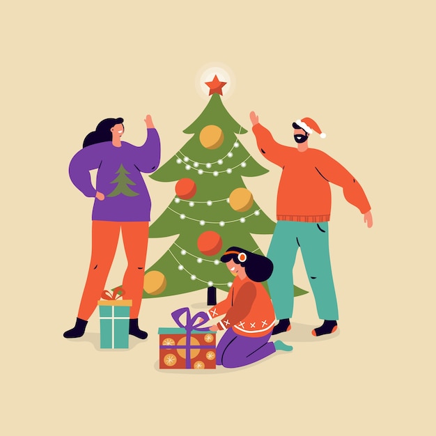 Free Vector flat design christmas family scene concept