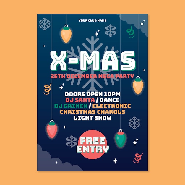 Free vector flat  design christmas party flyer template