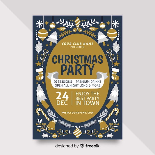 Flat design christmas party poster template