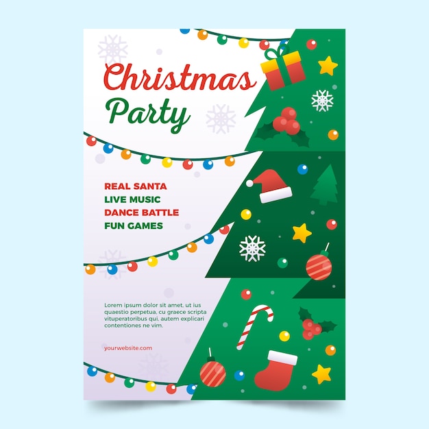 Free Vector flat design christmas party poster template