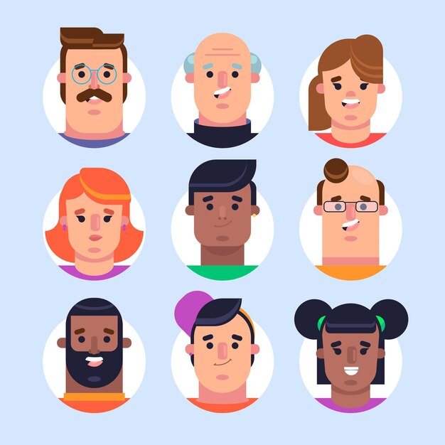 Flat design collection of different profile icons