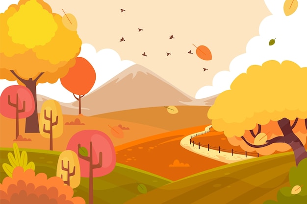 Free Vector flat design colorful autumn landscape