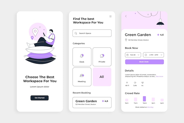 Free Vector flat design coworking app template