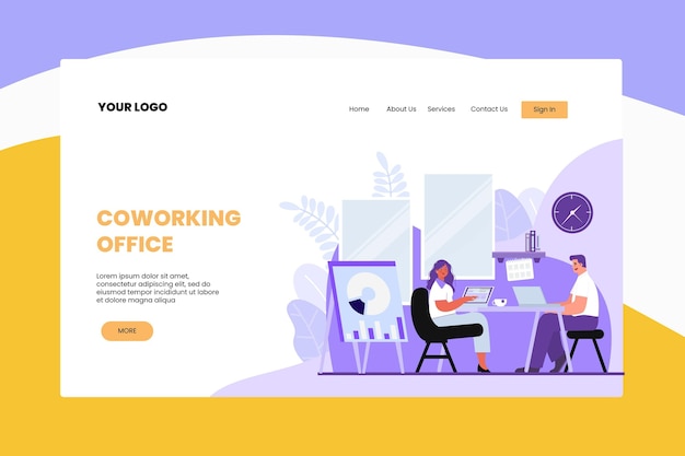 Free vector flat design coworking landing page template