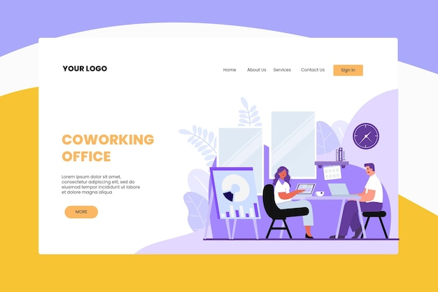 Flat design coworking landing page template