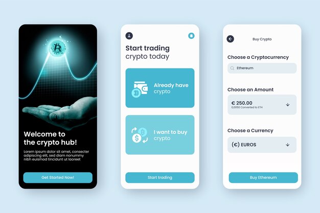 Flat design cryptocurrencies app template