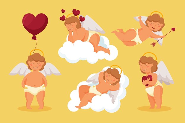 Flat design cupid character collection