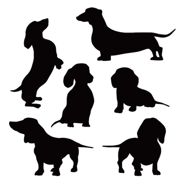 Free Vector flat design dachshund silhouette set