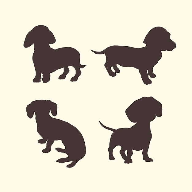 Flat design dachshund silhouette set