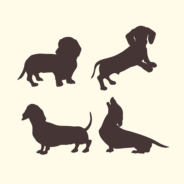 Free Vector flat design dachshund silhouette set