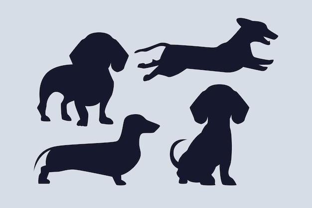 Free Vector flat design dachshund silhouette set