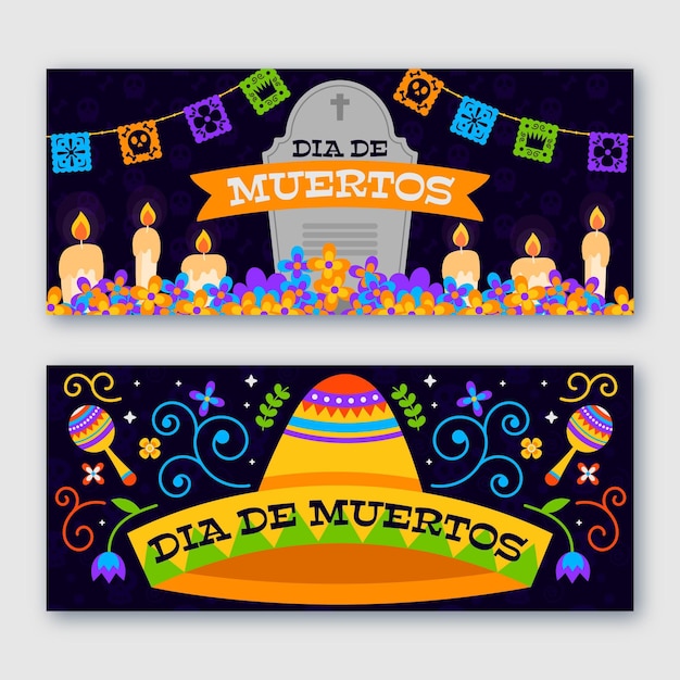 Free Vector flat design day of the dead horizontal banners