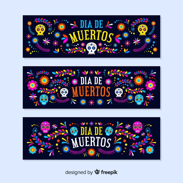 Free Vector flat design día de muertos banners