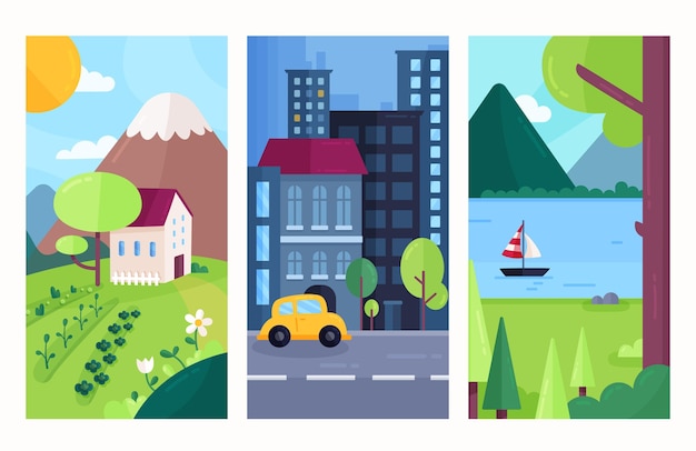 Free Vector flat design different landscape pack