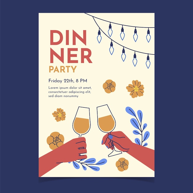 Free Vector flat design of dinner invitation template