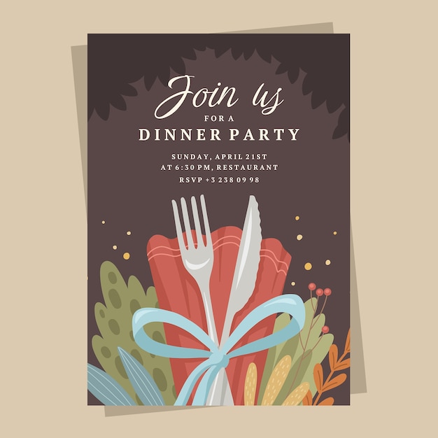 Flat design dinner party invitation