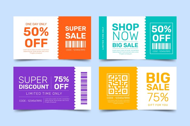 Flat design discount ticket template