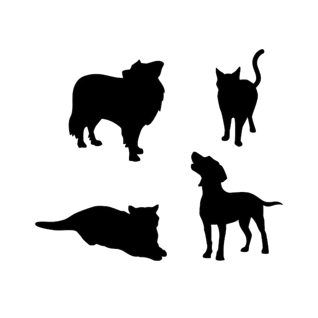 Free vector flat design dog and cat silhouette illustration