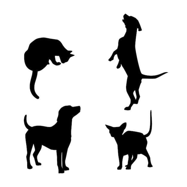 Free Vector flat design dog and cat silhouette illustration