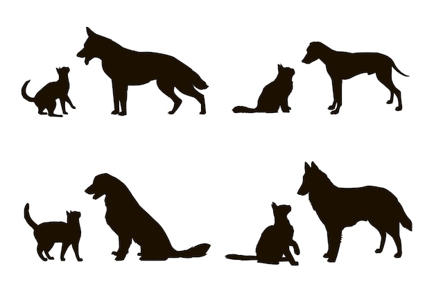 Free Vector flat design dog and cat silhouette