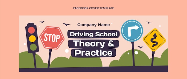 Flat design driving school facebook cover