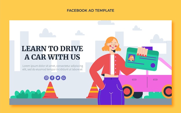 Free Vector flat design driving school facebook template