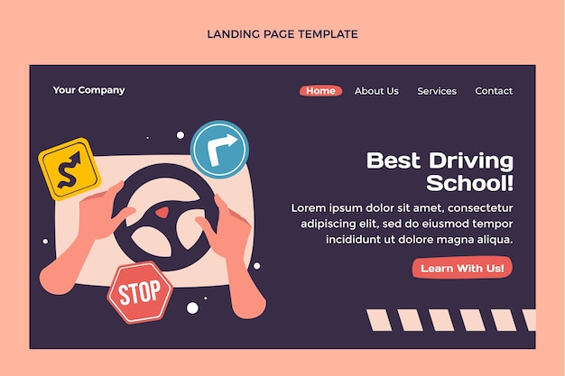 無料Vector フラットなデザインの自動車教習所のランディングページ