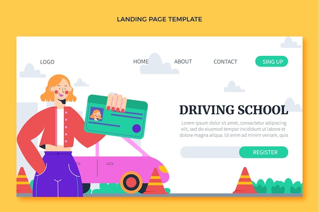 Free Vector flat design driving school landing page