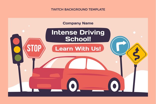 Flat design driving school twitch background