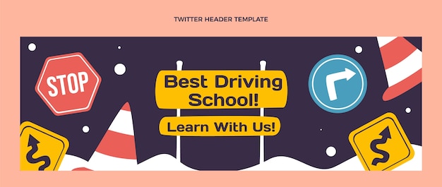 Free Vector flat design driving school twitter header