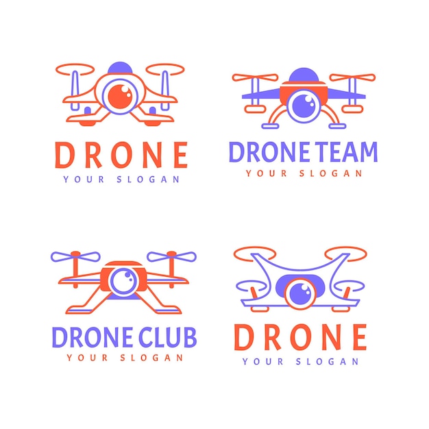 Flat design drone logo collection