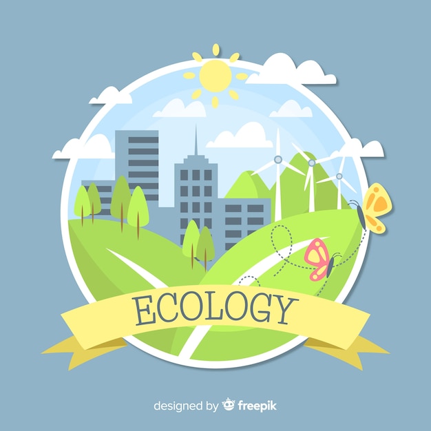 Flat design ecology concept with natural elements