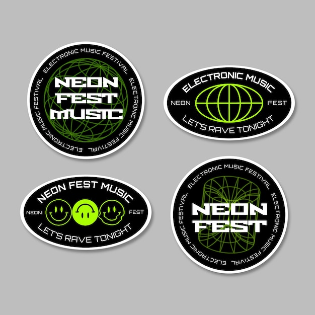 Flat design electronic music fest labels