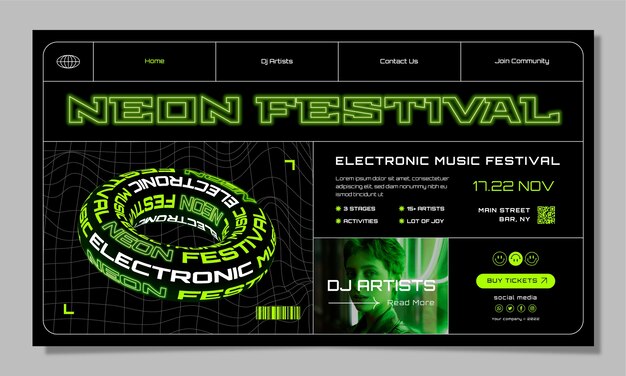 Flat design electronic music fest landing page