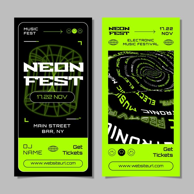 Flat design electronic music fest vertical banner