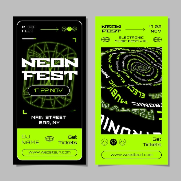 Flat design electronic music fest vertical banner