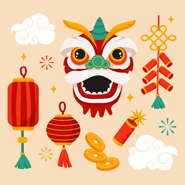 Free Vector flat design elements collection for chinese new year festival