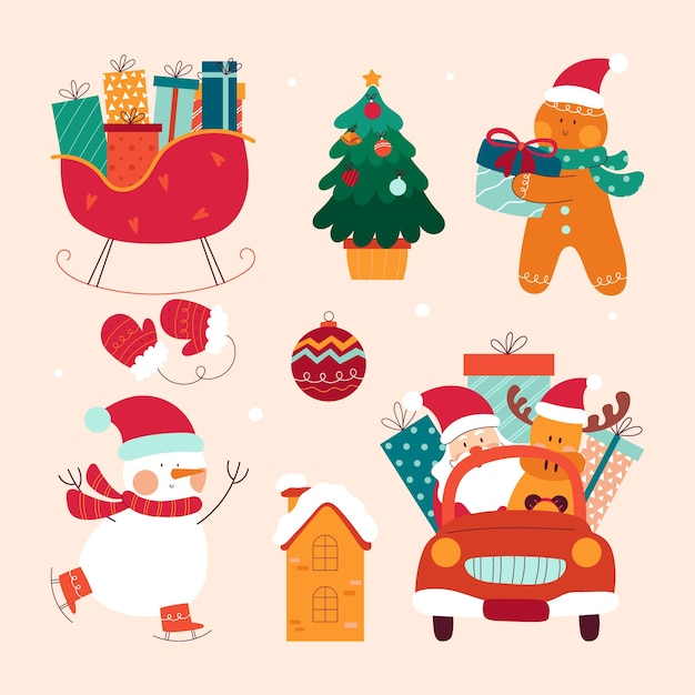 Free Vector flat design elements collection for christmas season celebration