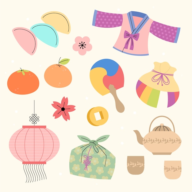 Free vector flat design elements collection for korean seollal festival celebration