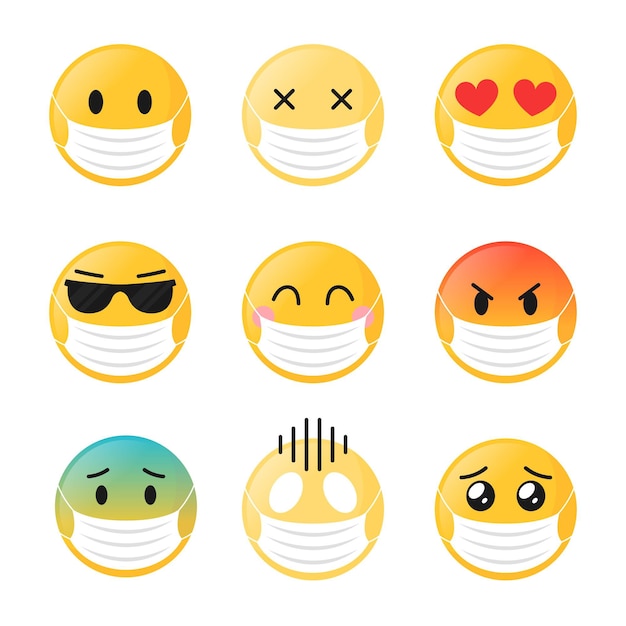 Free Vector flat design emoji with face mask pack