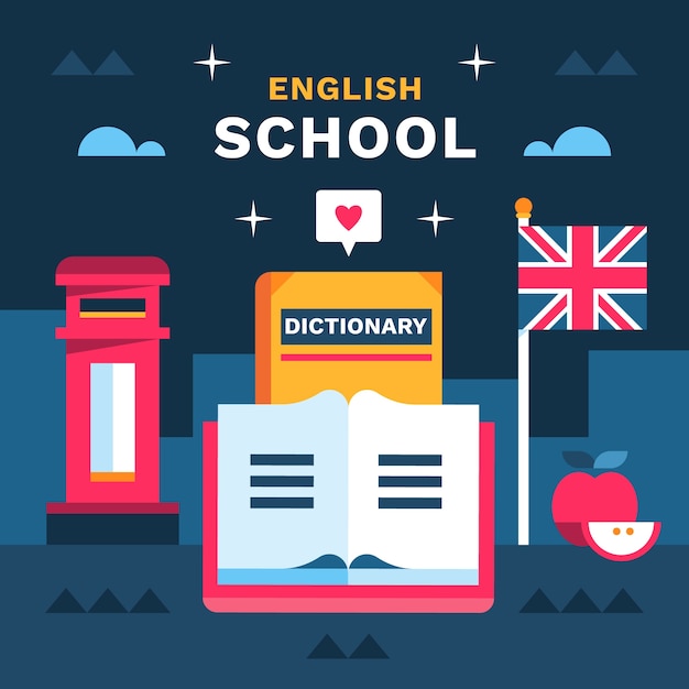 Flat design english school illustration